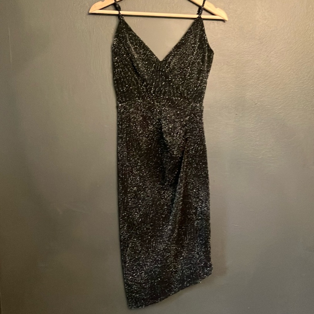 Three Pink Hearts Black Silver Metallic Sleeveless Dress